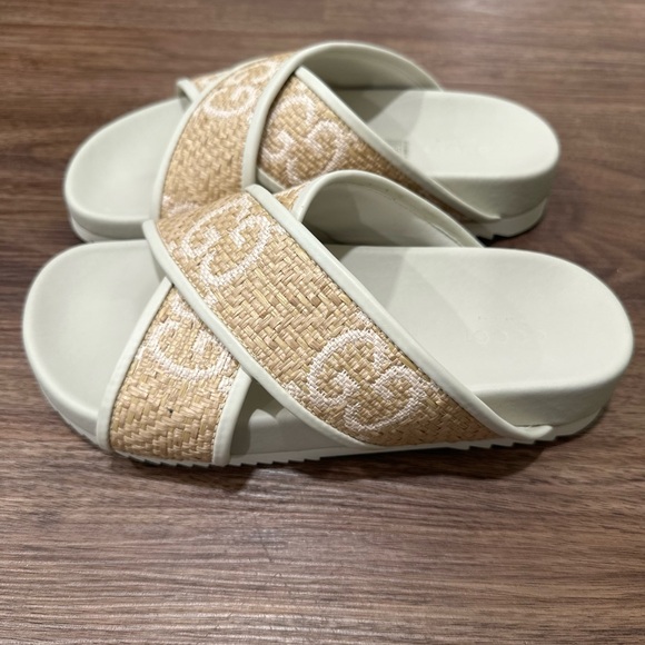 Gucci Crossover-Strap Faux-Raffia And Leather Sandals 36 - Picture 8 of 9